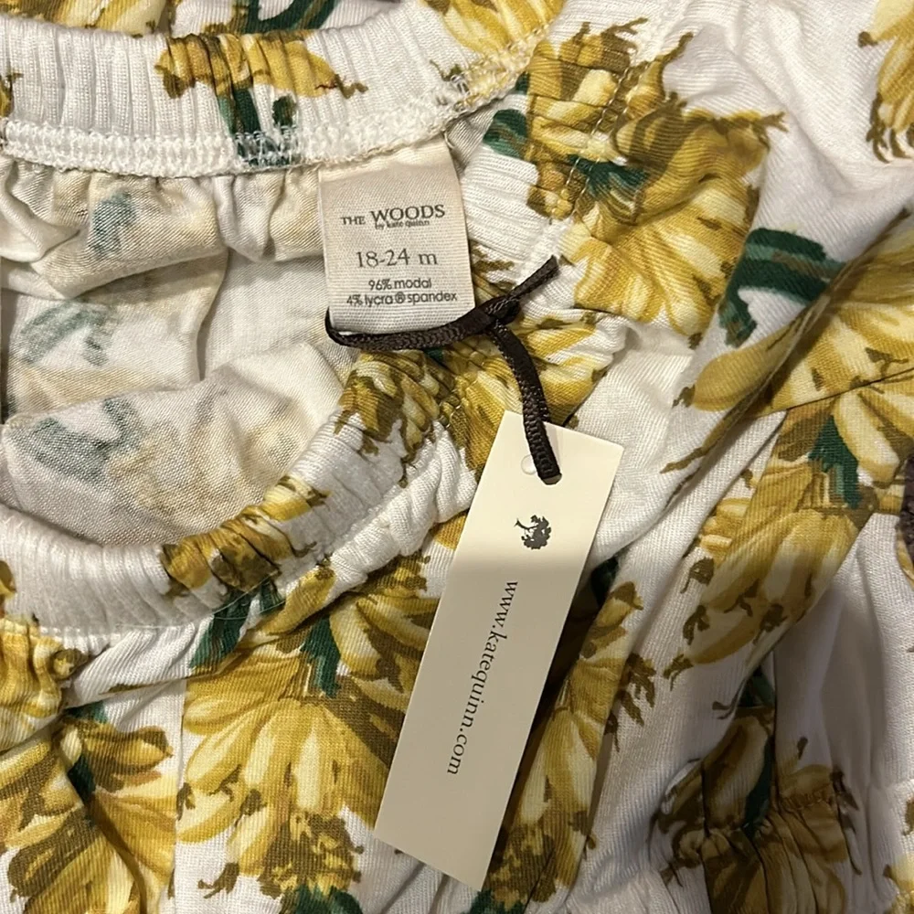Kate Quinn the woods 18/24m bamboo banana ruffle top bubble romper NWT